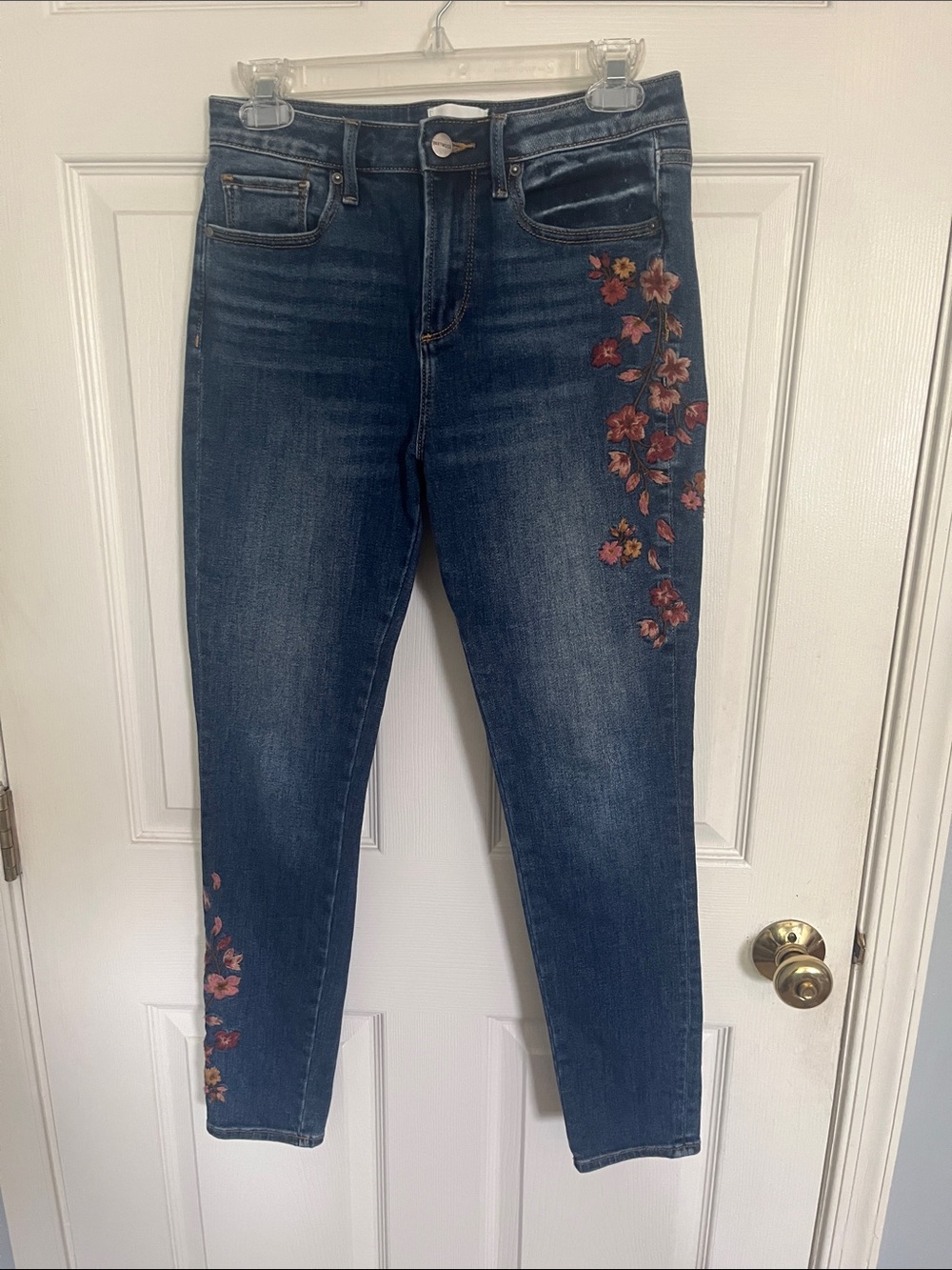 DRIFTWOOD Dark Blue Skinny Jeans with Red Floral Embroidery